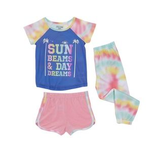Girl’s Tie-Dye Sun 3-Piece Pajama Shorts Pants Set